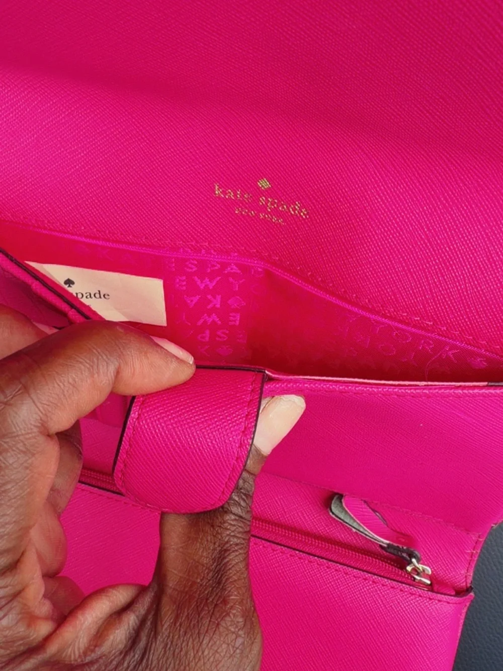 Kate Spade New York Hot Pink Saffiano Leather Wallet Snap Closure Card Holder